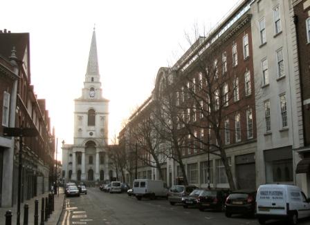 View of Christchurch Spitalfields along Brushfield Street today